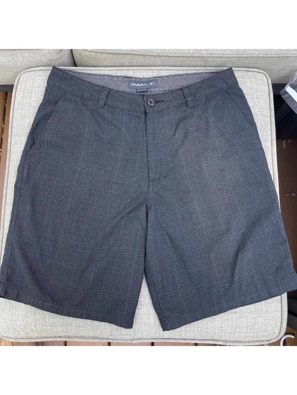 O’Neil Black Grey Plaid Mens Shorts 34